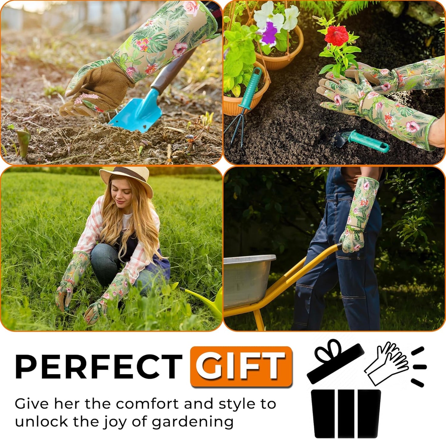 HANDLANDY Leather Gardening Gloves for Women, Scratch Resistant Breathable Ladies Rose Pruning Garden Gauntlet Yard Gloves, Gift for Gardeners (Khaki, L)