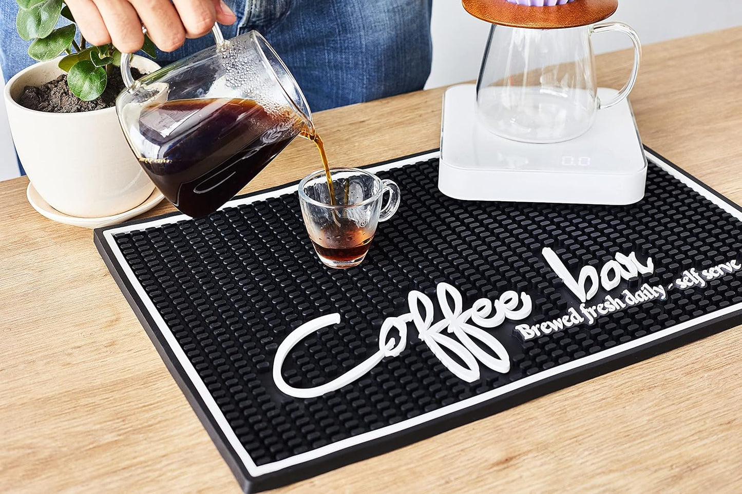 Coffee Bar Mat for Countertop, Large Barista Mat 18x12, Coffee Mat, Kitchen Decor and Accessories Coffee Bar Sign, Durable Kitchen Bartender Mat, Bar Rubber Mat for Home Bar, Cocktail Rubber Mat