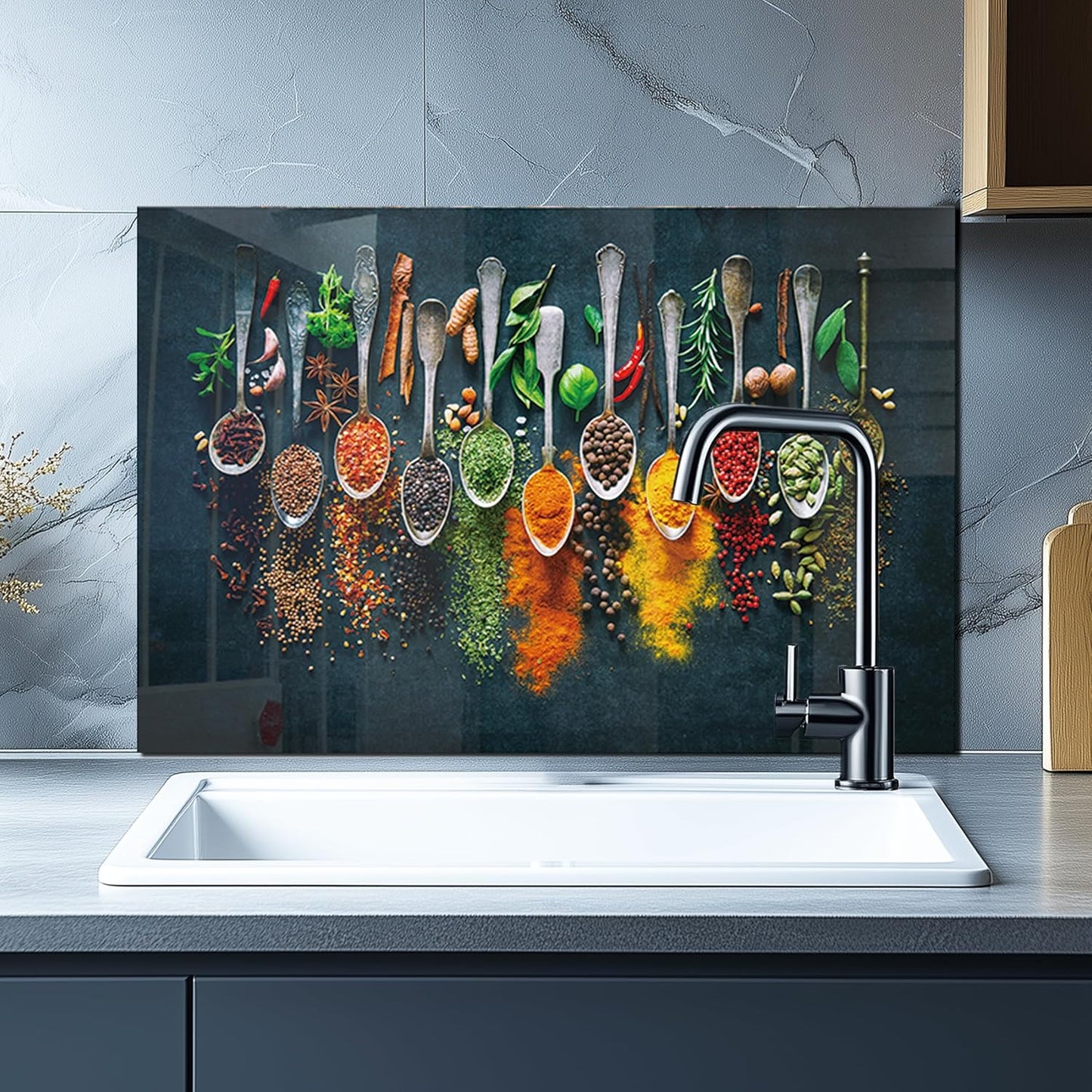 DAIFURONGE Spice Tempered Glass Backsplash For Kitchen Behind Stove,Stove Backsplash Top Cover,Easy to Clean Glass Splashback, Sink Cover Splash Guard,Home Kitchen Wall Decor (30"x18"(76.2x45.72cm))