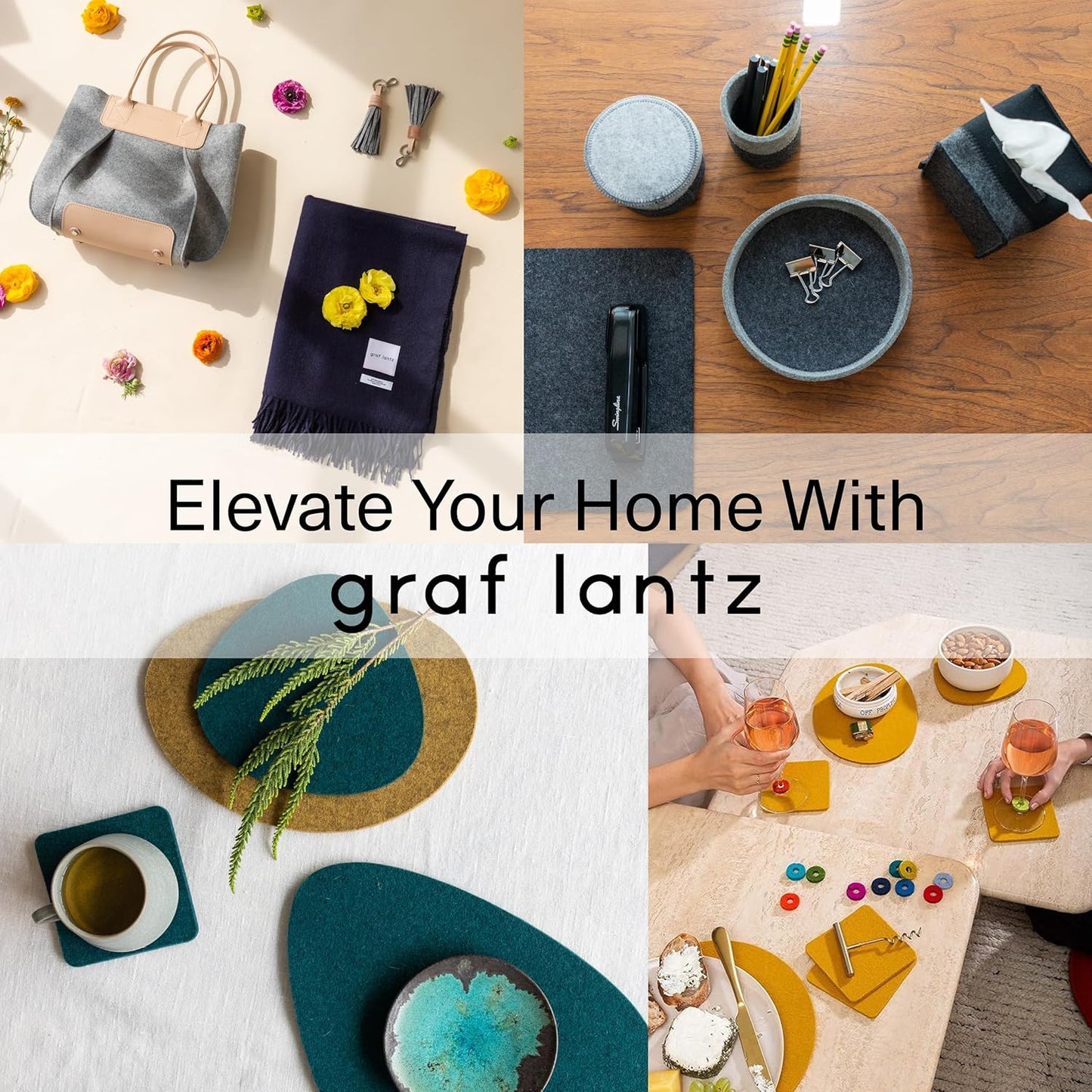 Graf Lantz - Bierfilzl Merino Wool Round Coasters Set of 4 - Electric (4" Circles) - Absorbs 30% of Weight - German Wool - Heat Resistant, Sustainable, & Reusable - Home Decor & Coffee Table Decor