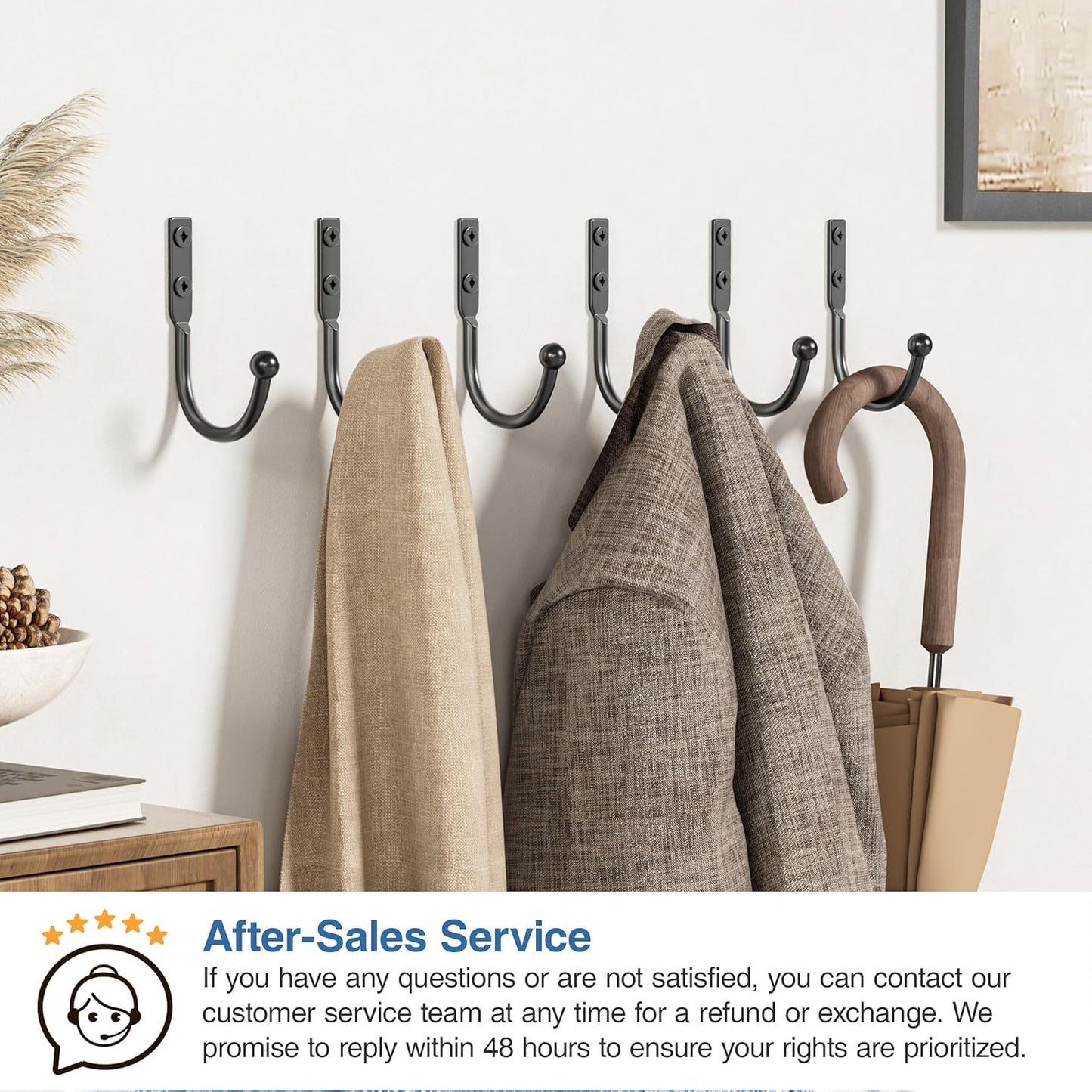 10 Pack Wall Hooks,Metal Hooks Hold up to 45 Lbs,Hooks Wall Mount for Hanging Towel/Coat/Bag/Keys/Cups,Ideal for Bathroom,Outdoor,Closet,Kitchen,Garage,Black