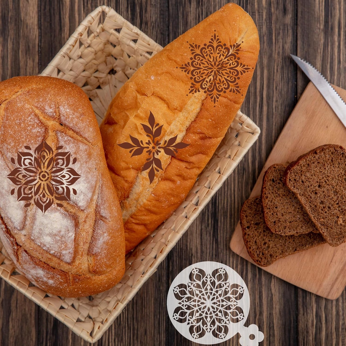 Coffee Latte Art Stencils - 25 Pcs Mandala Baking Stencils Decorating Template, Buttercream Sour Dough Bread Cookies Decorate Tools