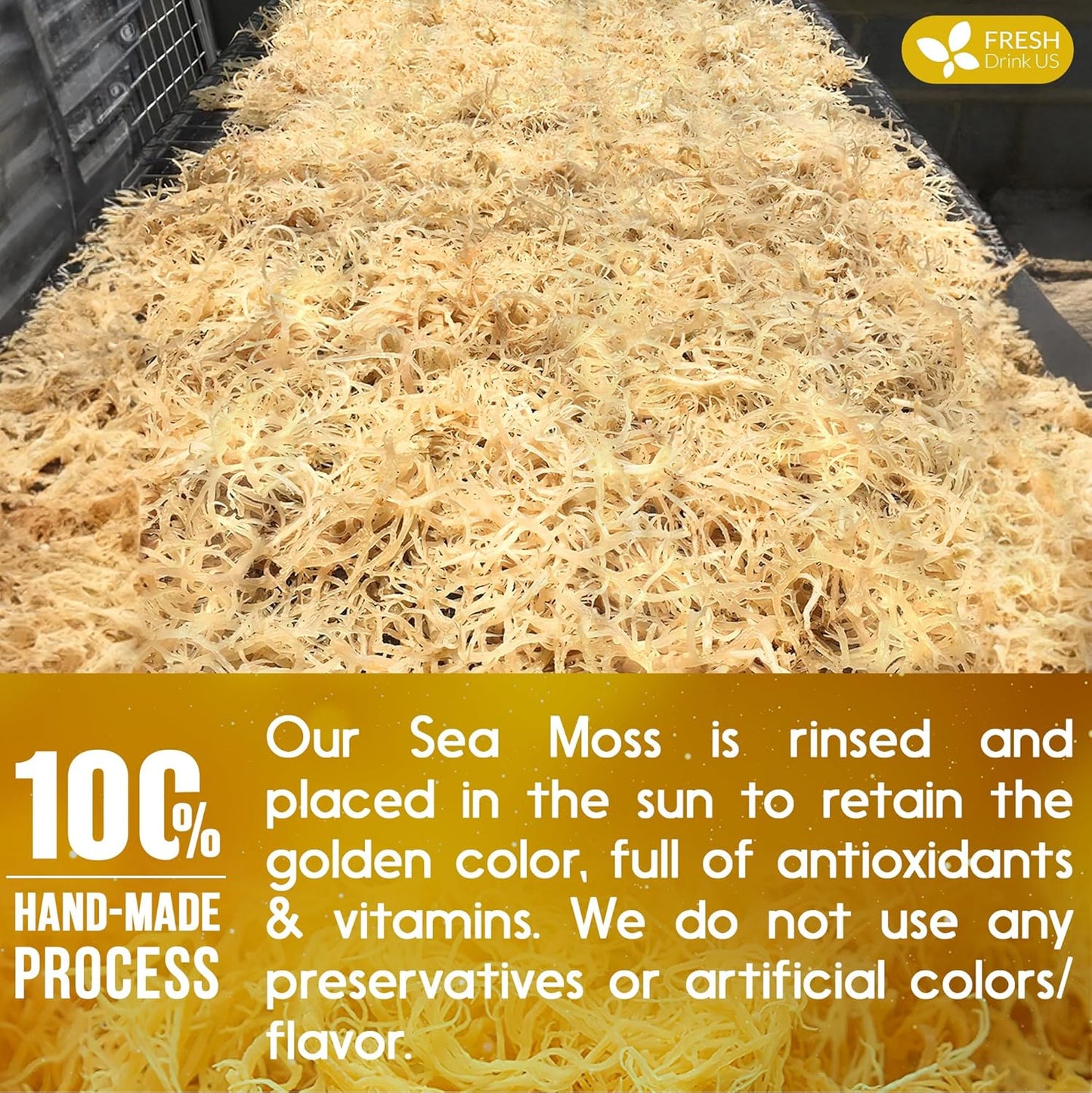 FRESHDRINKUS, Premium - Natural Sea Moss, Make 42oz of Gel, Goldne Raw Sea Moss Dried, 100% Natural & Pure, Wildcrafted, Sundried, Caffeine Free, Sugar Free, Gluten Free, Vegan, Mineral Rich