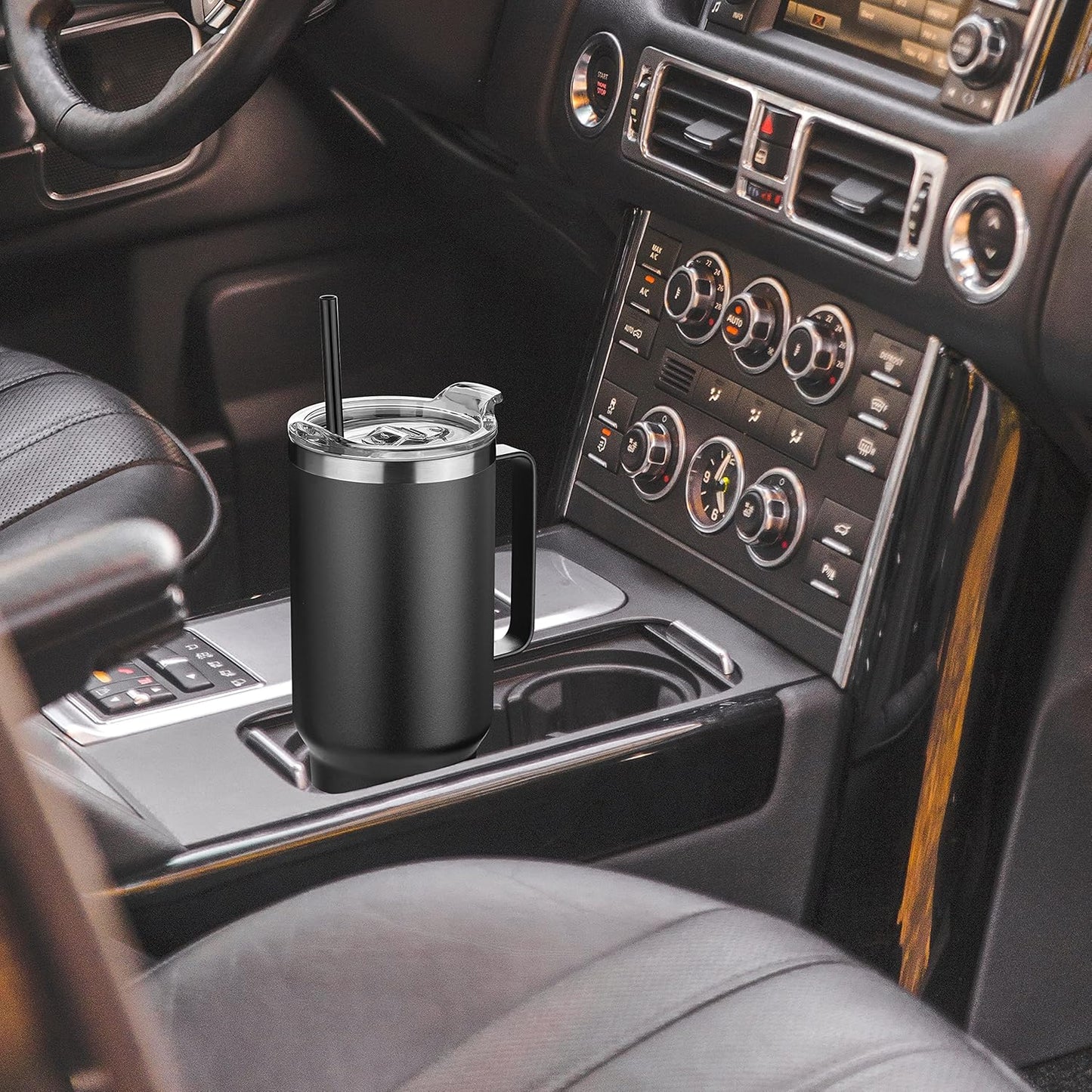 HASLE OUTFITTERS 40 oz Stainless Steel Tumbler with Handle, Vacuum Insulated Tumblers Bulk, Reusable Double Wall Travel Coffee Mug, Durable Powder Coated Water Bottle(Black, 1)