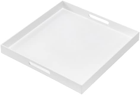 Glossy White Sturdy Acrylic Serving Tray with Handles-24x24Inch-Serving Coffee,Appetizer,Breakfast,Butler-Kitchen Countertop Tray-Makeup Drawer Organizer-Vanity Table,Ottoman Tray-Decorative