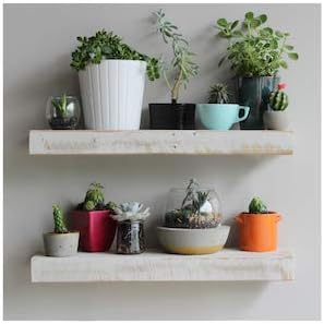 Urban Legacy Reclaimed Barnwood Planks | Floating Shelves for Wall w/Flush Mount Shelf Bracket Set Included | Set of 2 (White Wash, 18"x 7"x 2")