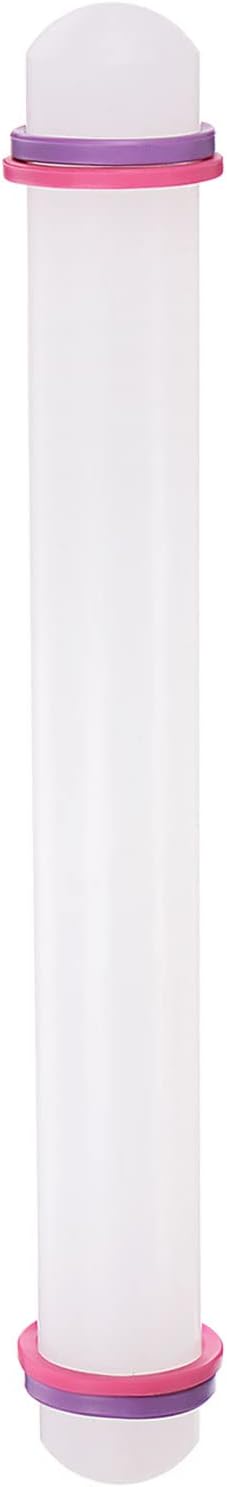HARFINGTON Fondant Rolling Pin 13 Inch x 1.38 Inch Adjustable Guide Rings Non-Stick PP Plastic Fondant Roller Dough Roller Kitchen Decorating Tools for Cookie Pastry Pizza Clay