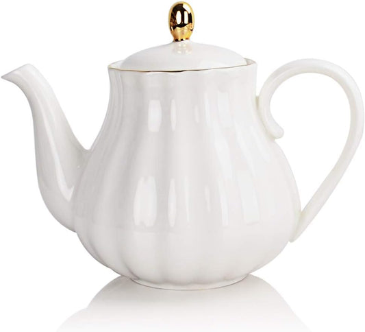 Sweejar Royal Teapot, Ceramic Tea Pot with Removable Stainless Steel Infuser, Blooming & Loose Leaf Teapot - 28 Ounce(White)