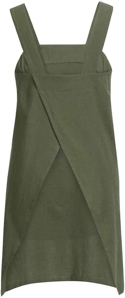 YESDOOD Cotton Linen Apron Cross Back Apron for Womens with Pockets Pinafore Dress for Baking Cooking