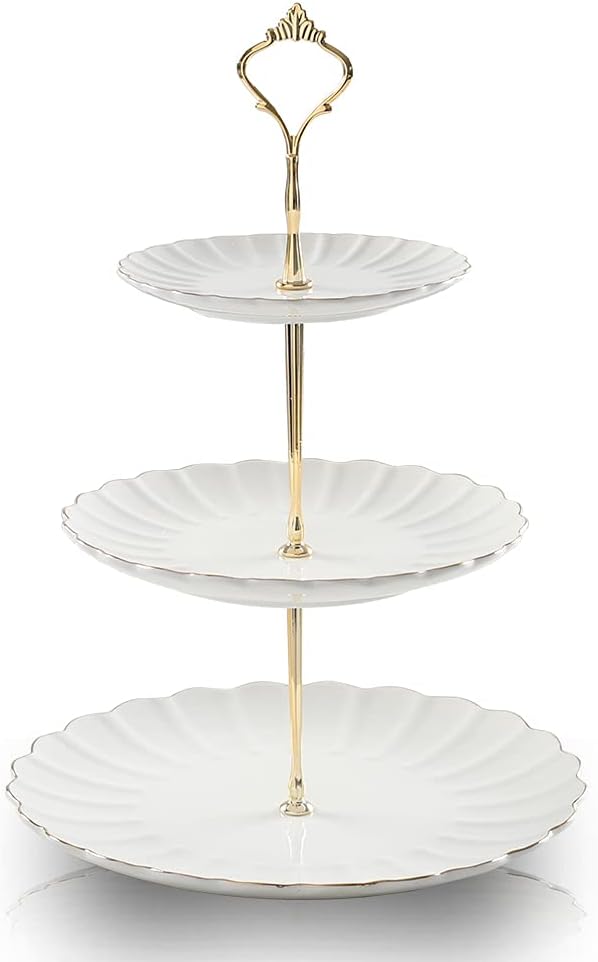 Sweejar 3 Tier Ceramic Cake Stand Wedding, Dessert Cupcake Stand for Tea Party Serving Platter (Bright White)