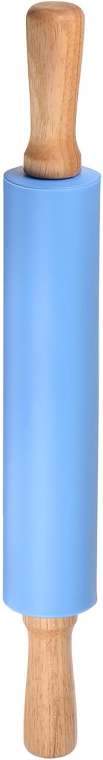 HARFINGTON Silicone Rolling Pins for Baking 17 Inch Wooden Handle Non Stick Rolling Pin Small Roller Playdough Rolling Pins for Dough Pizza Pastry Fondant Kitchen, Blue