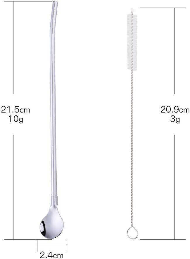 Straws - 8 PCS Silver 8.5 Inch 18/8 Stainless Steel Reusable Metal Straws With 2 Cleaning Brushes