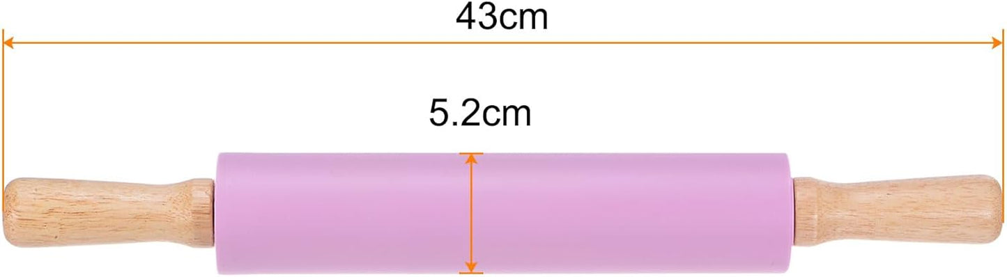 HARFINGTON Silicone Rolling Pins for Baking 16.93 Inch Non-Stick Silicone Surface Wooden Handle Rolling Pin Small Roller Playdough Rolling Pins for Fondant Kitchen Dough Pizza, Purple
