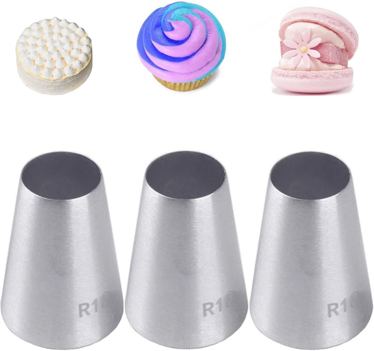 Extra Large Round Icing Tips R18L,Big Round Piping Tips for Macarons,Dollop,Cannoli,Cake Cupcake Cookies Dessert Cream Frosting Filling,3 Pcs