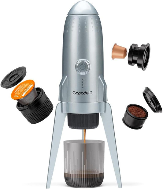 3 in 1 Portable Espresso Machine On the Go, Self-Heating Electric Espresso Maker, 19 Bar Mini Coffee Maker For Travel Camping and Hiking With Ground Coffee & NES PRESSO/DolceGusto Pod, Space Grey