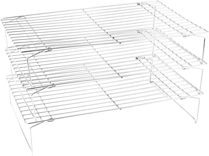 Restaurantware Met Lux 15.7 x 9.8 x 8.3 Inch Wire Baking Rack Set 1 Dishwashable Oven Wire Rack Set - 3-Tier Design Oven-Ready Up To 575F Stainless Steel Cooling Rack Set With Collapsible Feet