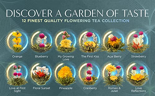 Teabloom Flowering Tea Chest - Curated Collection of 12 Gourmet Flowering Teas - Packaged in Beautiful Gift-Ready Tea Box
