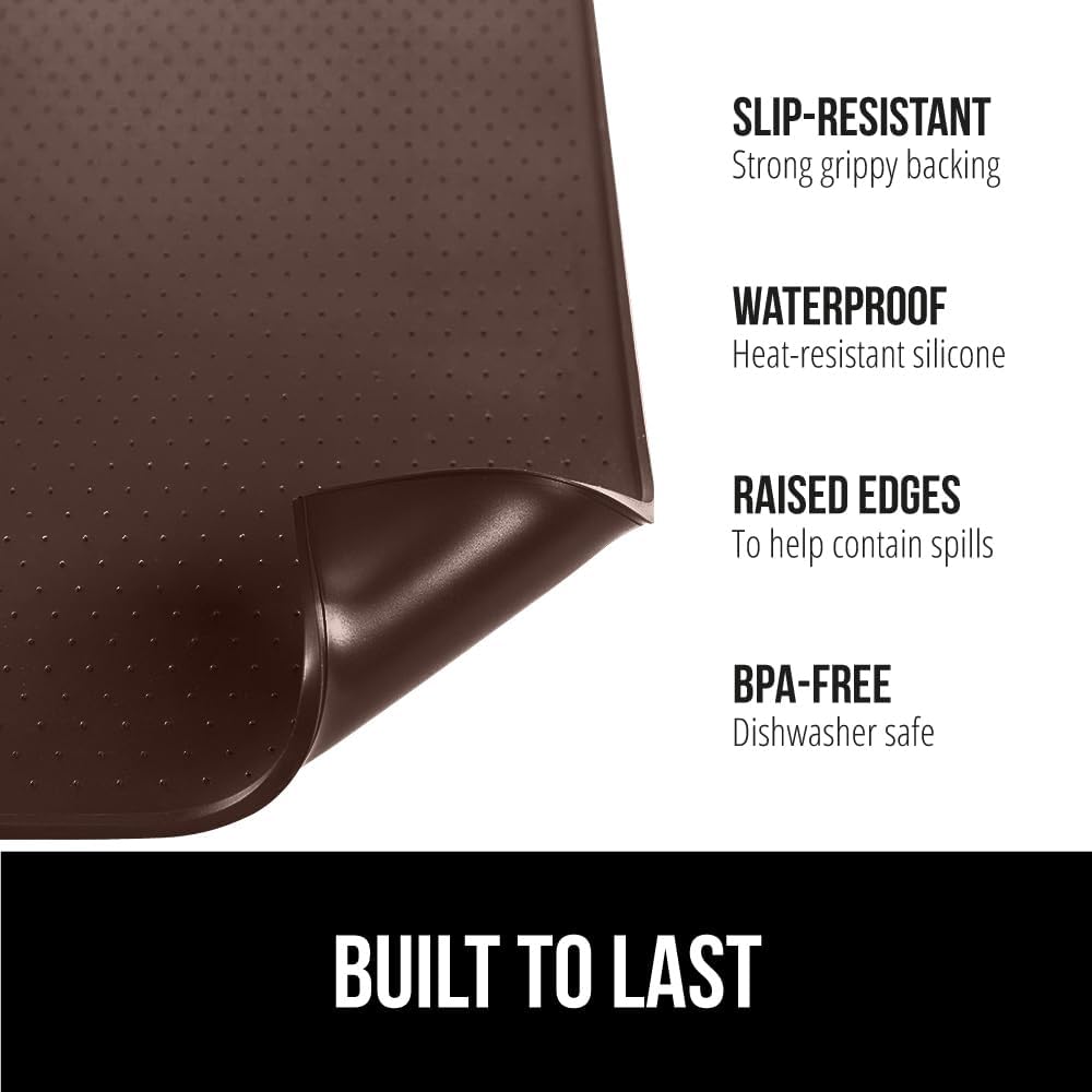 GORILLA GRIP Silicone Coffee Mat, 18x28, Espresso Drink Bar Station Accessories, Waterproof Heat-Resistant Dish Drying Mats, Stay in Place on Kitchen Counter, Home Kitchen Decor Essentials, Brown