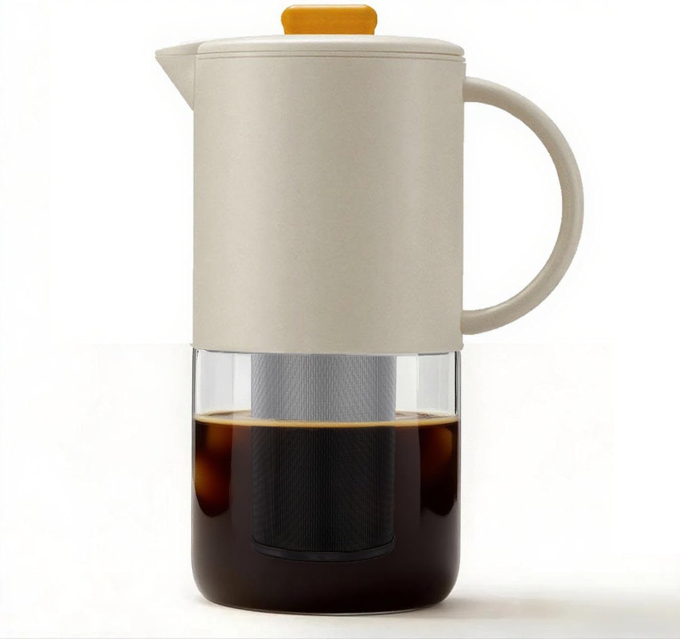 Delove Cold Brew Coffee Maker with Auto Spout – Shatterproof Plastic Shell, Wide Mouth Design – 62 oz (1.9 Quart) Iced Tea Glass Carafe with Removable Removable Mesh Filter (1, Beige)