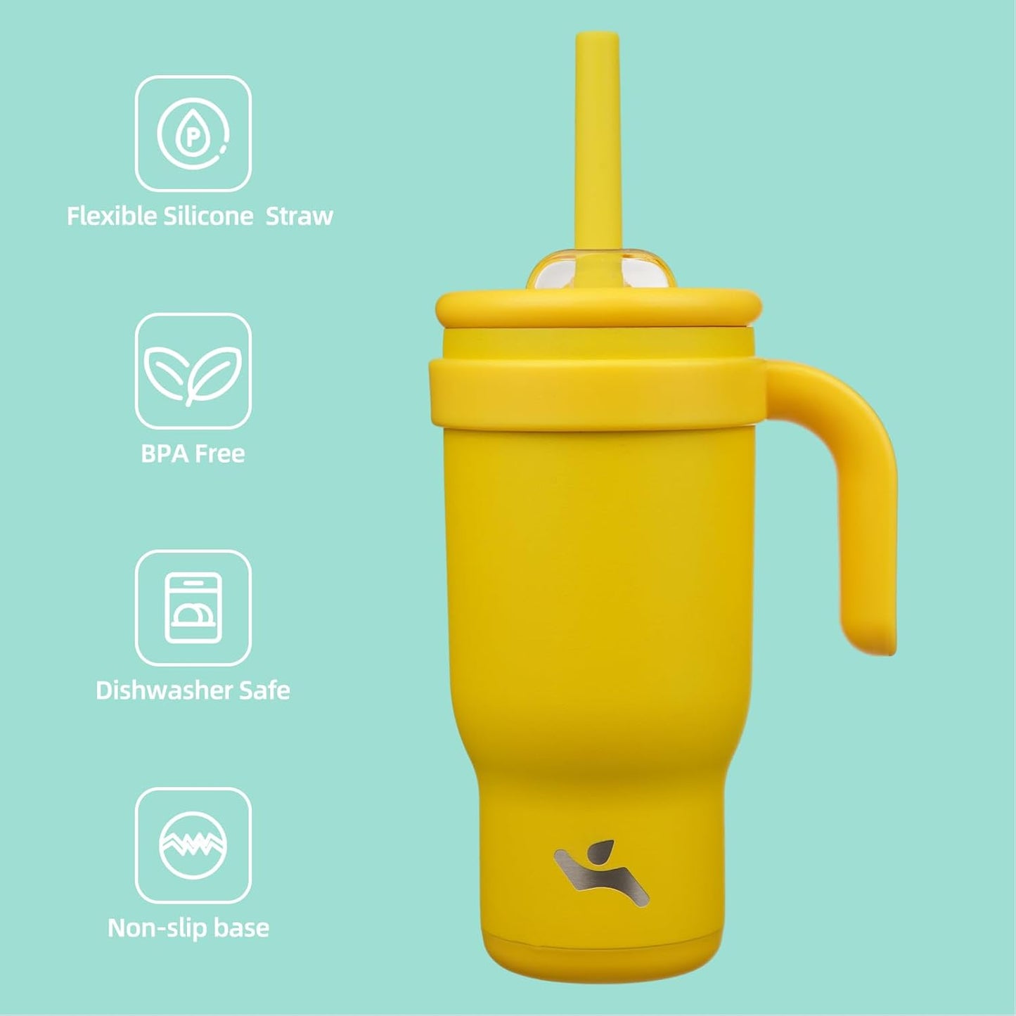 18 oz Tumbler with Side Handle, Insulated Water Bottle with Straw and 2 in 1 Lid, Stainless Steel Cup Travel Coffee Mug for Sports Office Gym,Yellow