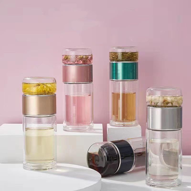 QUROXO 2025 New Tryteava Glass Infuser, Teava 3-In-1 Smart Tea Infuser with Cup Brush, Double-Layer Borosilicate Glass Tryteava Tea infusers Separation Cup (Pink, 420ml (14oz))