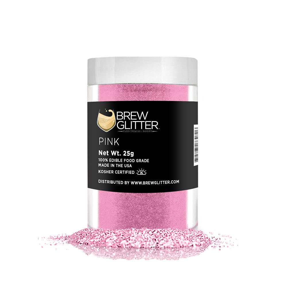 Pink BREW GLITTER Edible Glitter For Drinks, Cocktails, Beer, Garnish Glitter & Beverages | KOSHER & HALAL Certified | 100% Edible & Food Grade | Vegan, Gluten, Nut Free (25g, Pink)