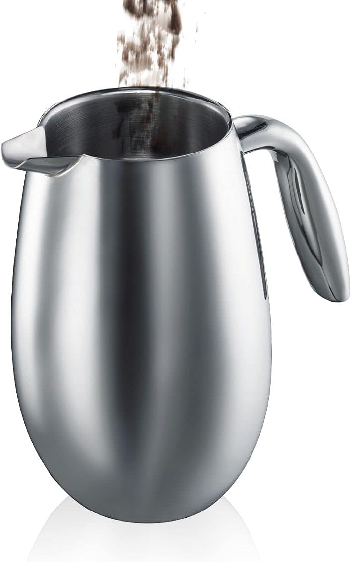 Bodum 17 oz Columbia Thermal French Press Coffee Maker, Insulated Double Wall Stainless Steel, Chrome