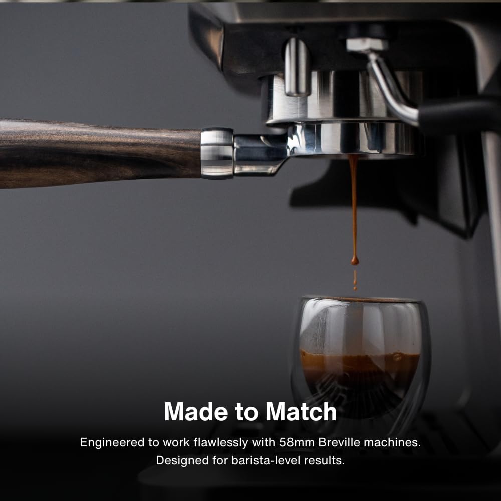 Crema Coffee Products 58mm Bottomless Naked Portafilter | Compatible with 58mm Breville Machines | Includes Double Shot Filter Basket | Sandalwood