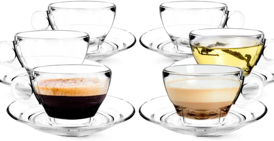 LEMONSODA Clear Large Glass Coffee Mug with Handles for Hot Beverages, Clear Mugs for Espresso, Tea, Cappucino, Latte, Juice (8.75 oz, 10.5 oz, 12 oz) (8.75 oz, Set of 12)