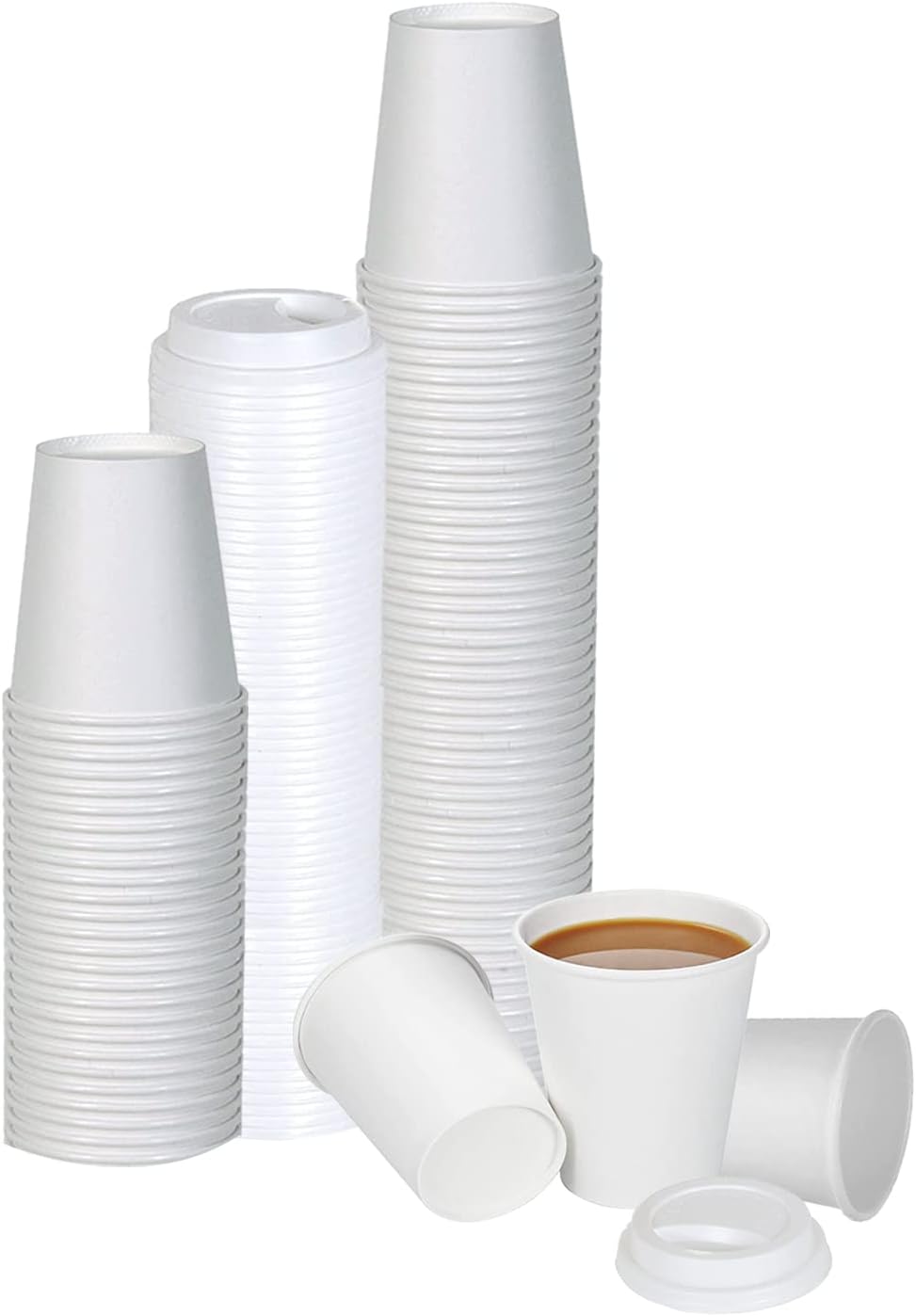 Smygoods White Disposable Paper Coffee Cups with Lids (10 OZ, 50 Count) For Hot Beverages, Tea, Espresso, Cocoa - To Go Drink Containers, Café & Office