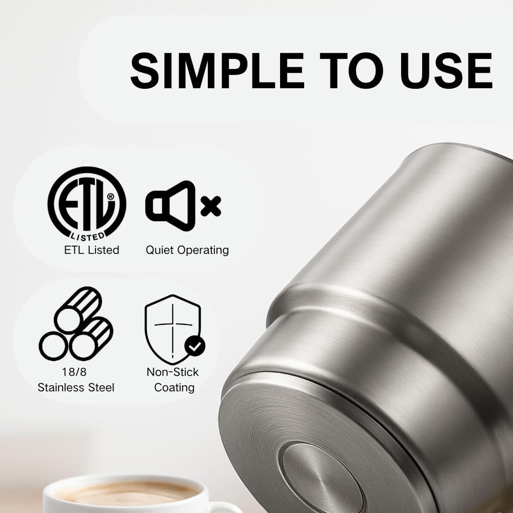 Milk Frother Warmer 3in1 Electric Milk Steamer Stainless Steel Foam Maker, 12oz Hot Cold Frothing, Thick Foam for Macchiatos, Cappuccinos (Black)