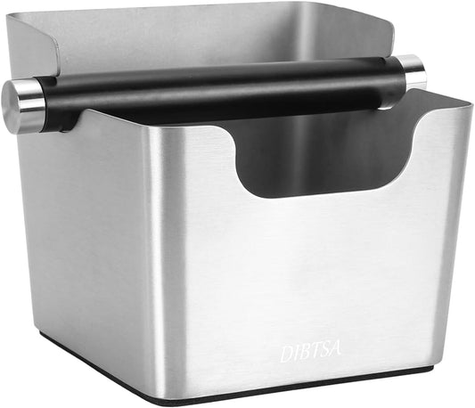 Knock Box Espresso, Stainless Steel Knock Box for Coffee Grounds, with Removable Rubber Bar and Anti-slip Pad, Large, Silver