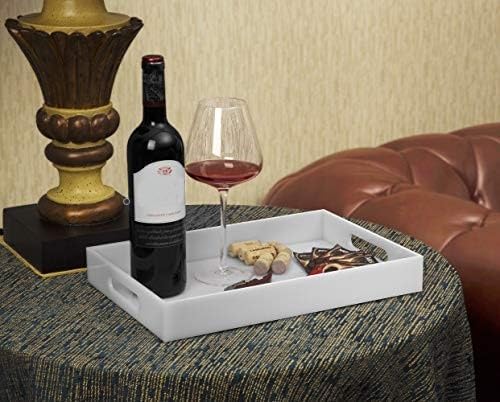 Glossy White Sturdy Acrylic Serving Tray with Handles-10x15Inch-Serving Coffee Appetizer Breakfast Butler-Kitchen Countertop-Makeup Drawer Organizer-Vanity Table Tray-Ottoman Tray