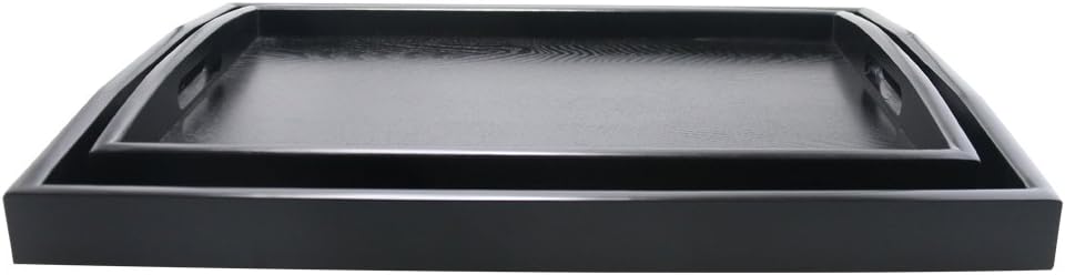 DILLMAN Serving Tray Large Black Wood Rectangle Food Tray Butler Tray Breakfast Tray with Handles (Large+Small)