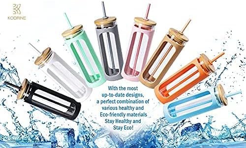 Kodrine 20oz Glass Tumbler with Straw and Lid, Iced Coffee Cups with Bamboo Lids, Glass Cups for Cold Drinks, Smoothie Cup with Silicone Sleeve for Travel, Work, BPA FREE-MintCream