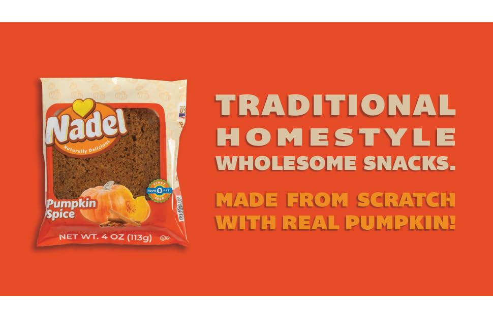 Nadel - NATURALLY DELICIOUS Pumpkin Spice Bread Slices, 24 Pack, Sweet Breads & Cakes breakfast bar, back to school lunch snack.