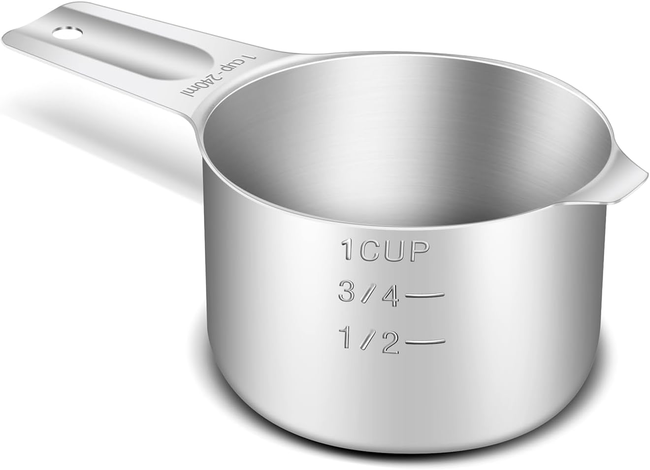 1PCS 1Cup (240ml, 8oz) Single Measuring Cup, Stainless Steel Measure Scoop, Metric and US Measurement, Heavy Duty, Dishwasher Safe