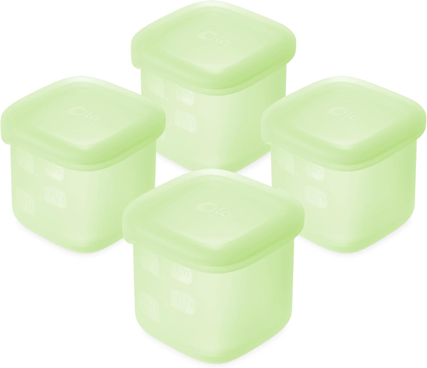 Olababy Clear Sense Silicone Storage Containers 4pk for Baby Food, Snacks, Formula, Puree, Sauce & More | Micro Plastic & BPA-Free | Daycare Essentials for Toddlers and Kids (Kiwi, 4 oz / 120 ml)