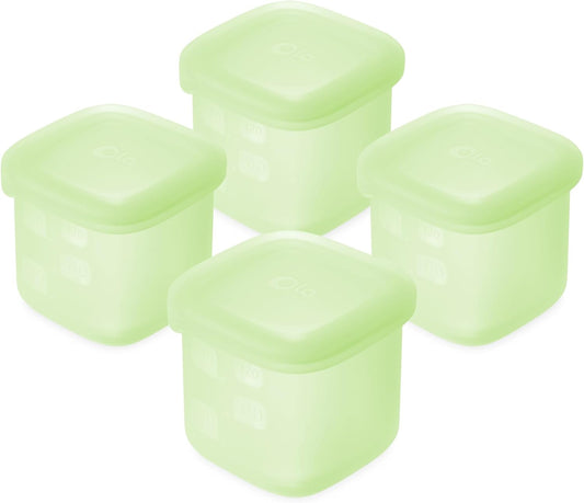 Olababy Clear Sense Silicone Storage Containers 4pk for Baby Food, Snacks, Formula, Puree, Sauce & More | Micro Plastic & BPA-Free | Daycare Essentials for Toddlers and Kids (Kiwi, 4 oz / 120 ml)