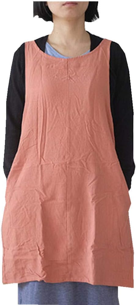 Cotton Linen Japanese Apron Halter Cross Back Bandage X Shape Aprons Two Pockets