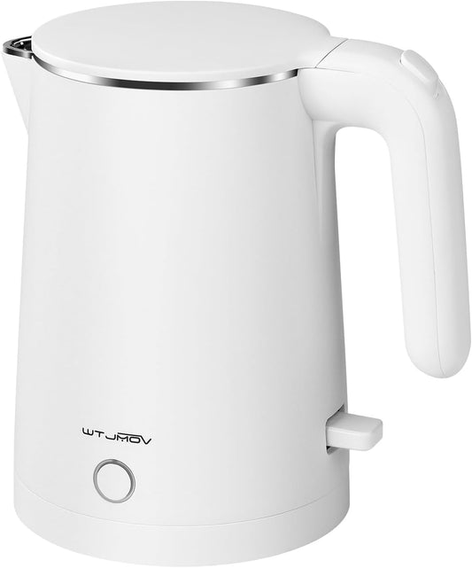 Electric Kettle Stainless Steel, 1.0L Small Water Boiler 1200W Fast Boiling, Double Wall Tea Kettle Pot Automatic Shut Off, Durable Coffee & Tea Maker/Warmer/Heater White