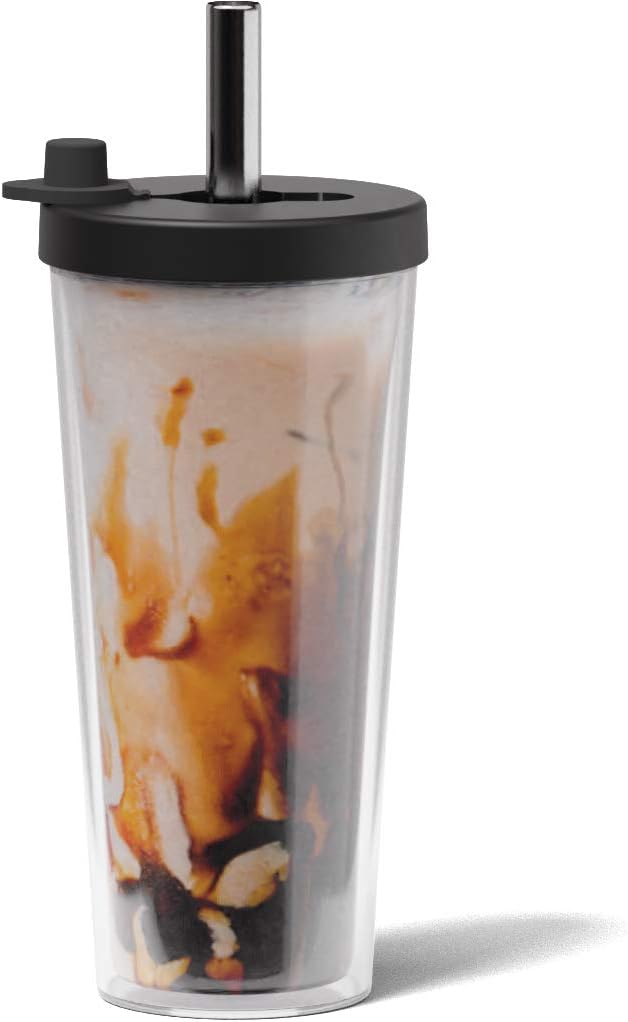 Dodoko Reusable Boba Cup and Straw Boba Tea Cup Bubble Tea Cup Reusable Iced Coffee Cup Cold Coffee Cup Smoothie Cup with Lid and Straw Smoothie Cup to go Smoothie Tumbler 17 oz - Night Black