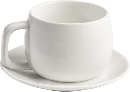 Porcelain Coffee Cup with Saucer 270ml/9oz, Minimalist Design, Perfect for Latte, Cappuccino, and Tea, White