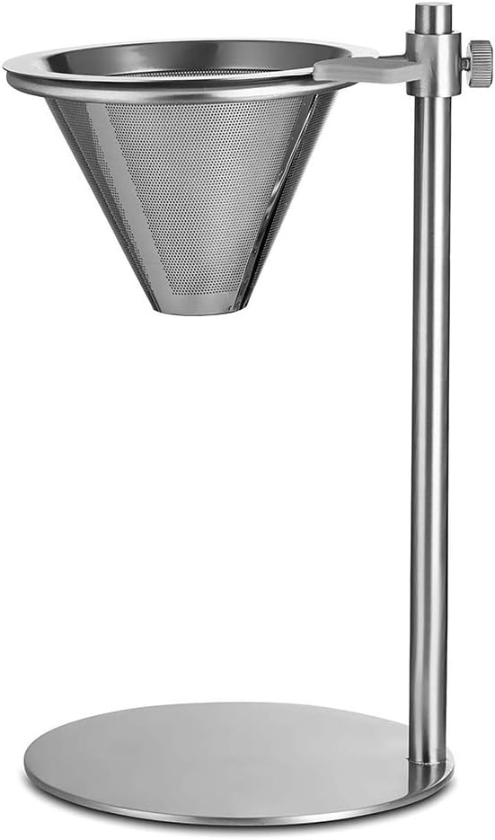 Pour Over Coffee Maker, Adjustable Pour Over Coffee Stand with Double Filter, Freestanding Drip Cone Brewer and Stand, Make Coffee Directly into Mug, Cup or Thermos, 1pcs, Stainless Steel