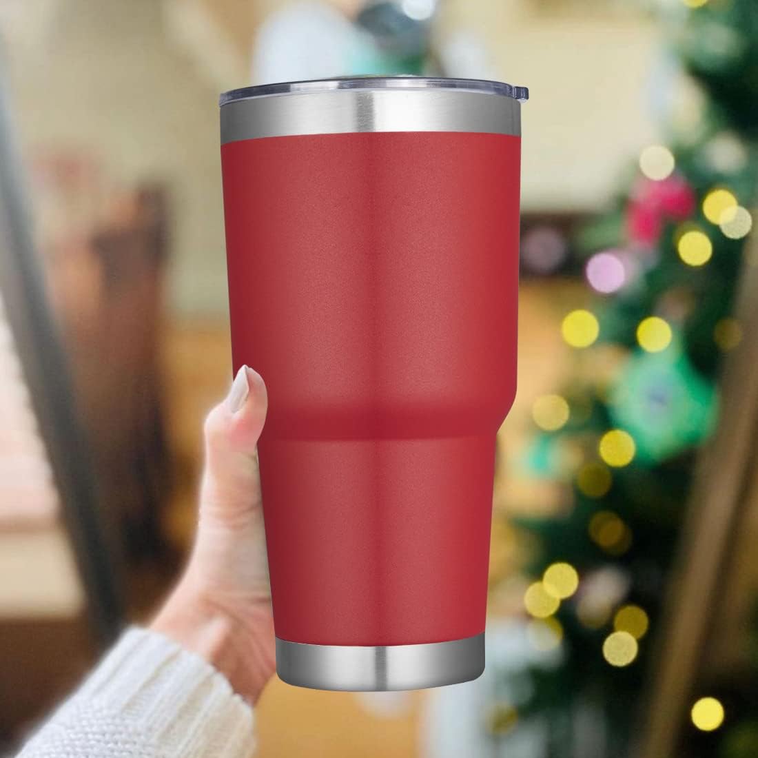 DOMICARE 30 oz Tumbler with Lid and Straw, Stainless Steel Tumblers Bulk, Insulated Vacuum Double Wall Travel Coffee Mug, Durable Powder Coated Tumbler Cups (Red, 4)