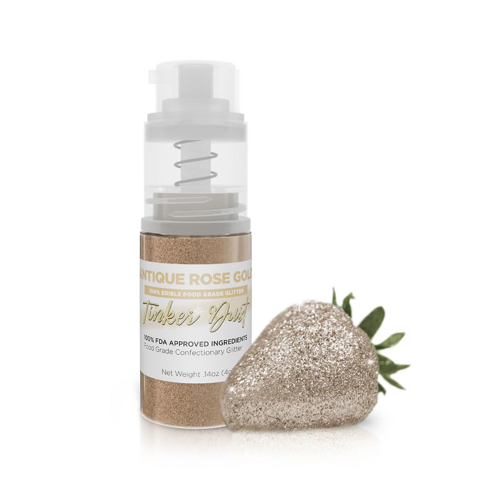 Bakell - Antique Rose Gold Tinker Dust (4g, 1x Mini Spray Pump) Edible Glitter for Food, Desserts, and Beverages!