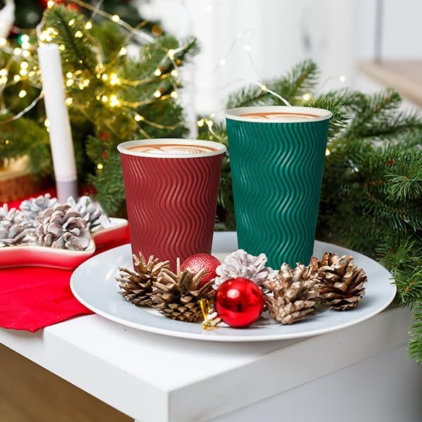 MUCHII 16 oz Paper Coffee Cups, 90 Count Multicolor Disposable Insulated Ripple Paper Cups for Hot Chocolate and Tea