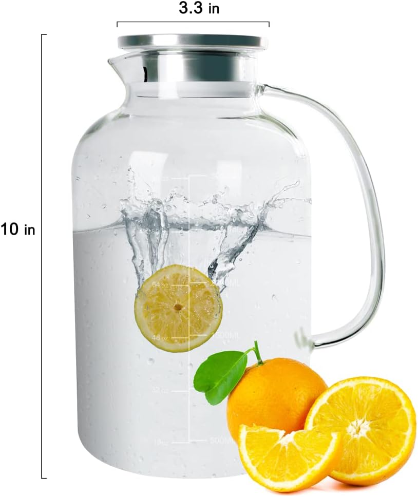 Glass Pitcher with Lid, GOTEBLE 102oz Glass Pitcher with Silicone Case and Brush, Large Capacity Glass Water Tea Pitcher for Juice, Milk, Cold Or Hot Beverages, Large Family and Party