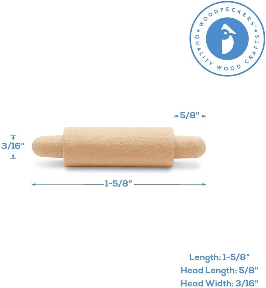 Wooden Mini Rolling Pin, 1-5/8 inches, Pack of 50, Perfect for Scrapbook Projects, Miniatures, Party Decor, and Crafts, by Woodpeckers