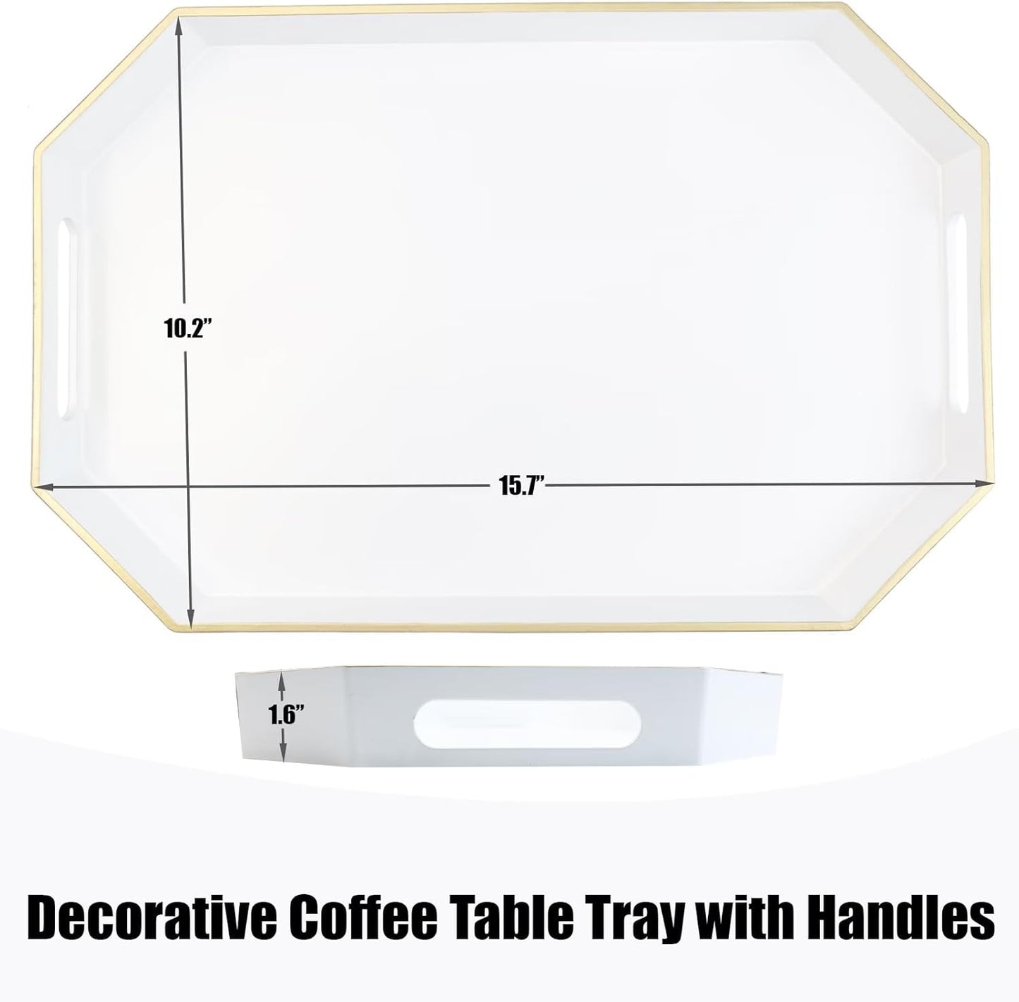 White Decorative Tray with Handles, Octagon Versatile Serving Tray for Coffee Table, Ottoman, Ideal for Serving, Displaying, Organizing